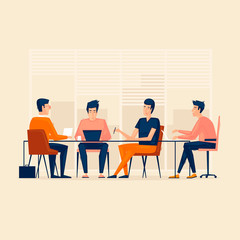 Teamwork, office life, people are sitting at computers. Business. Flat style vector illustration.