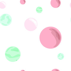 Seamless pattern for fabric .. multi-colored balls, soap bubbles. space planets. print for the design of children's clothing, packaging of goods, paper, pastel linen.