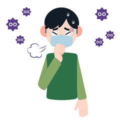 咳をする医療マスクをした男性