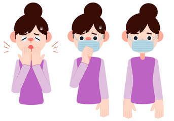 咳が出て医療マスクをしている女性