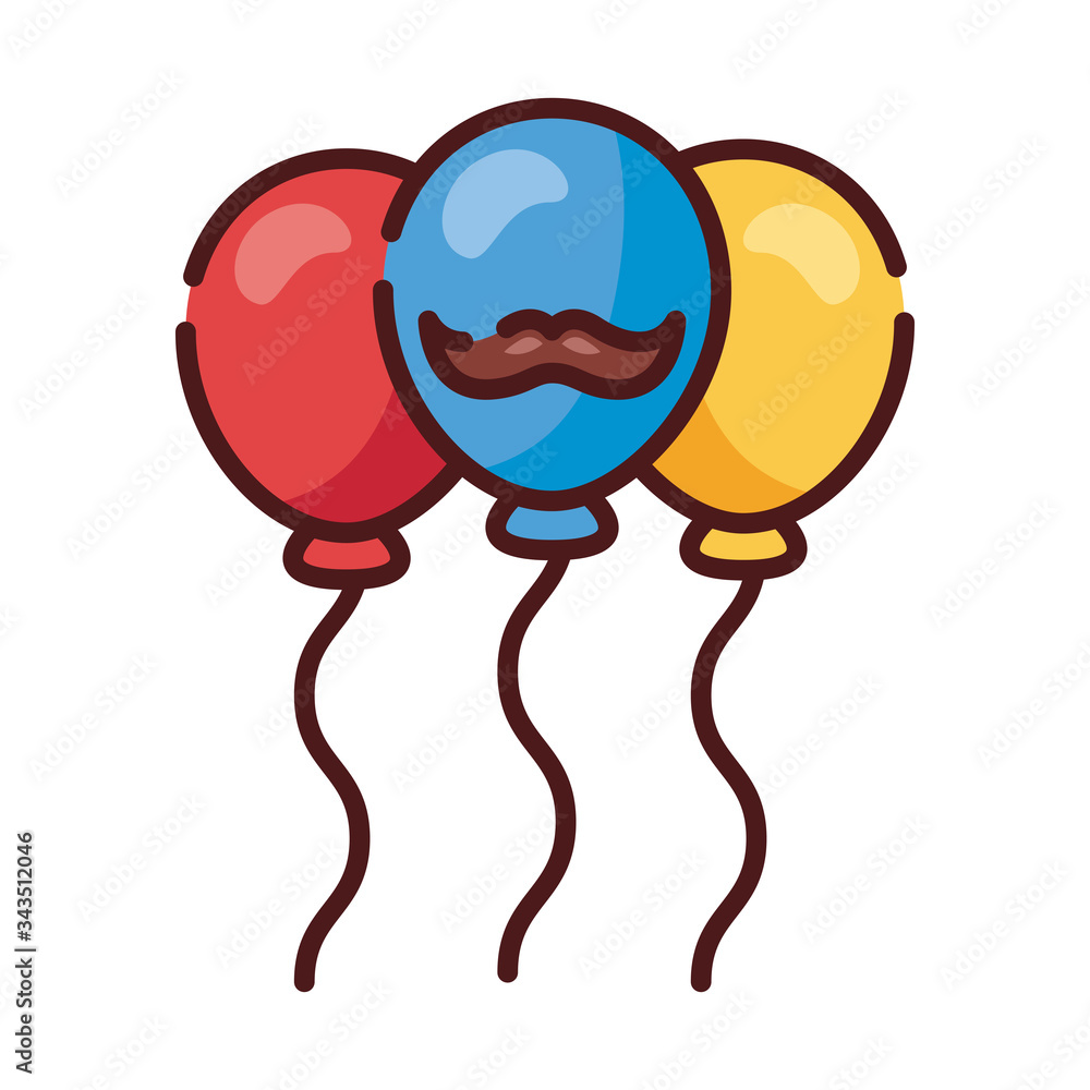 Poster balloons helium with dad mustache line and fill style icon