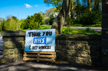 A sign thanking the NHS during the lockdown due to the Covid-19 outbreak