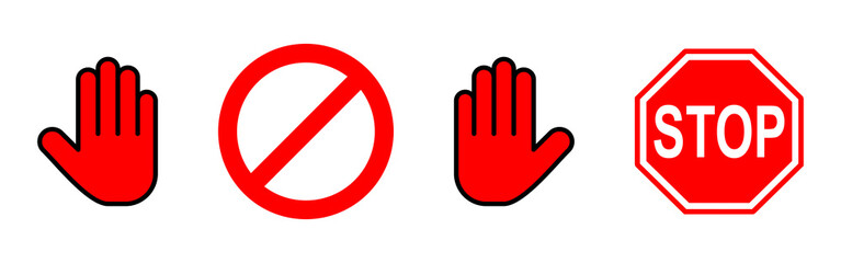 Stop icons set. Hand symbol. Hand icon vector