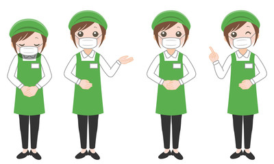 マスクをしたスーパーマーケットの女性店員