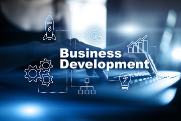Business development concept, Strategy of growth on virtual screen.
