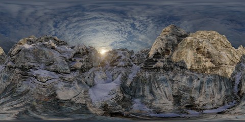 Flying over mountains in the sunny day 3d rendering