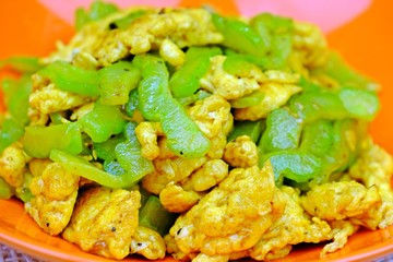 Stir fried bitter gourd with eggs.