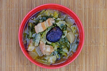 Chinese vegetables stew, mixture of vegetables, Shiitake mushroom and pork belly.