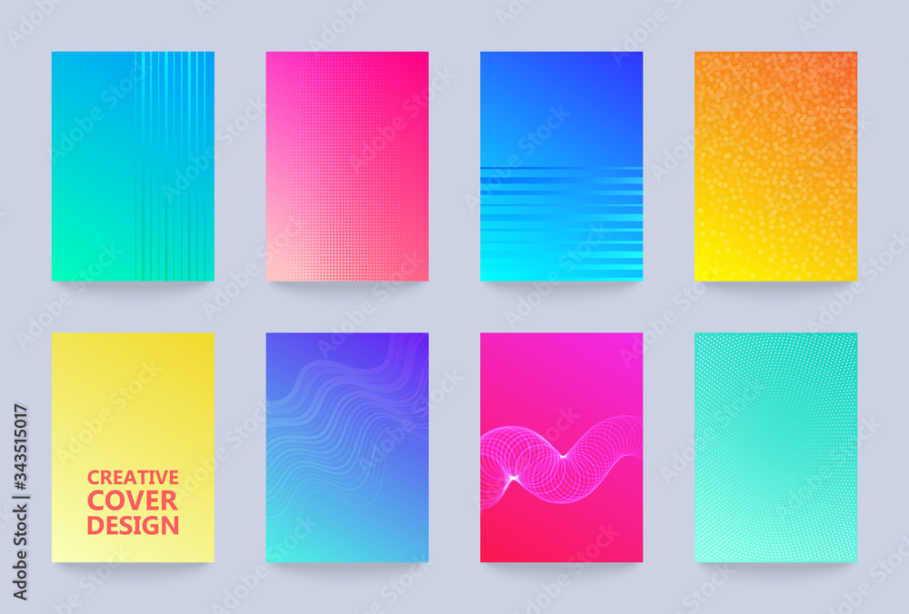 Poster vector halftone cover design templates set. layout set for covers of books, albums, notebooks, repor