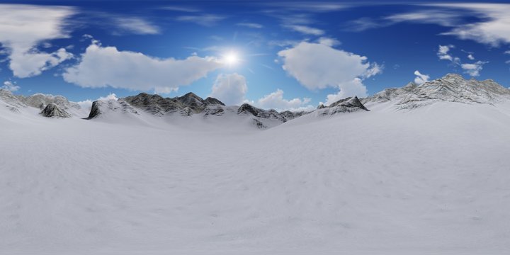 Flying over mountains in the sunny day 3d rendering