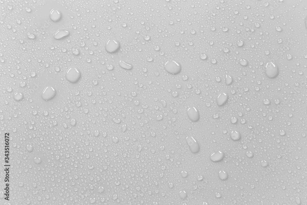 Leinwandbilder the concept of raindrops falling on a gray background abstract wet white surface with bubbles on the