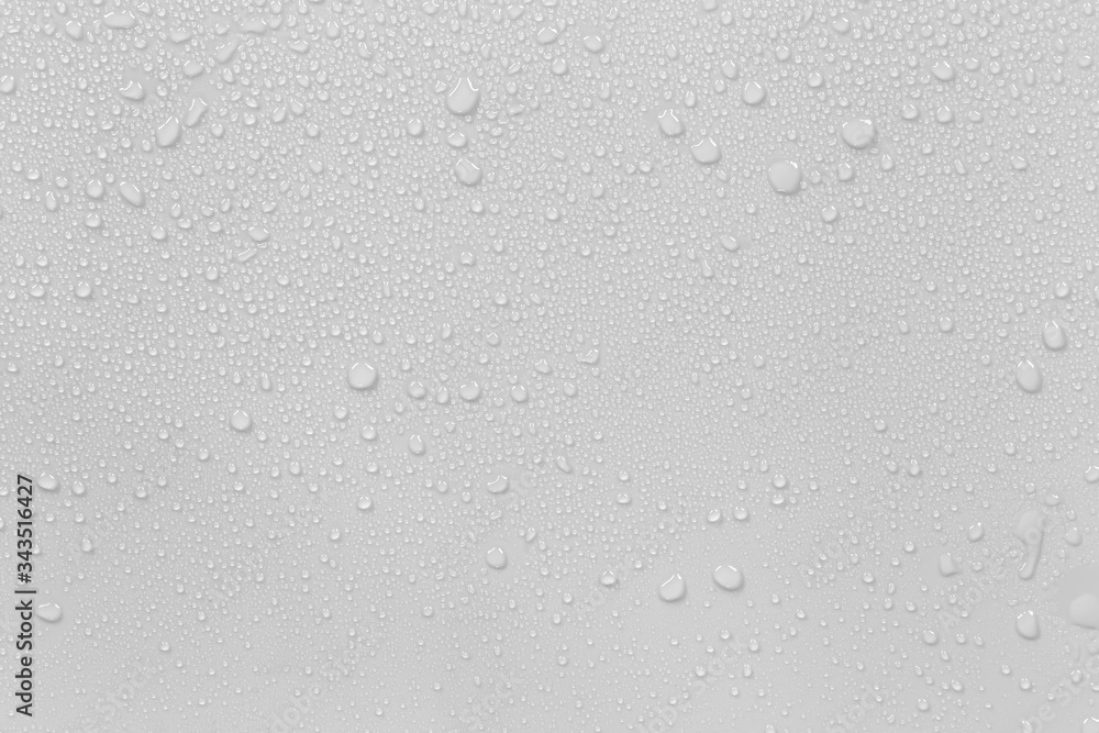 Poster The concept of raindrops falling on a gray background Abstract wet white surface with bubbles on the surface Realistic pure water droplet water drops for creative banner design