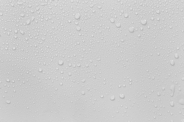 The concept of raindrops falling on a gray background Abstract wet white surface with bubbles on...