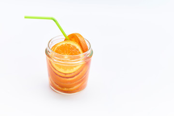 Glass jar with natural and healthy orangeade