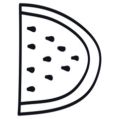 Watermelon slices icon. Black and white illustration. Letter D from the alphabet. Design element for packaging, dishes, glasses, websites, logo, emblems, shops