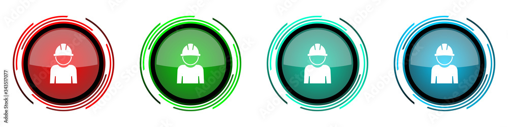 Fototapete engineer round glossy vector icons, worker, manager, employe set of buttons for webdesign, internet 