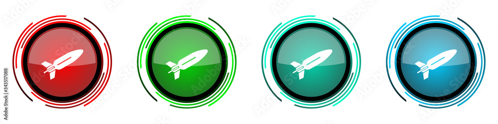 Poster missile round glossy vector icons, rocket, weapon, war set of buttons for webdesign, internet and mo