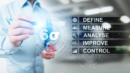 Six Sigma, Lean manufacturing, quality control and industrial process improving concept.