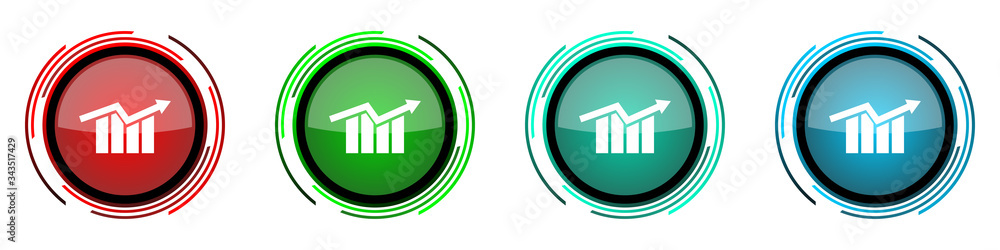 Poster graph round glossy vector icons, arrow, growth, business set of buttons for webdesign, internet and 