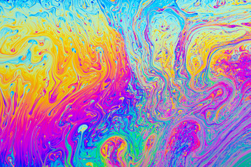 Psychedelic abstract background formed by soap bubble reflecting light