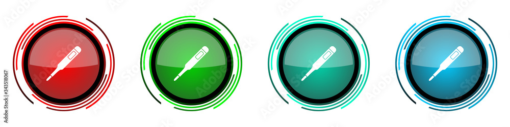 Aufkleber electronic digital medical thermometer round glossy vector icons, set of buttons for webdesign, inte
