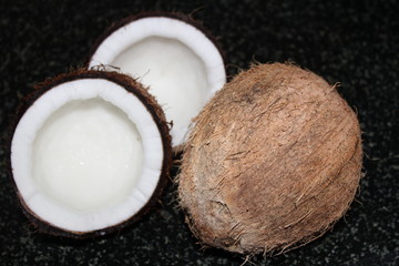 Coconut on isolated background.Broken coconut and whole coconut with clipping path. 