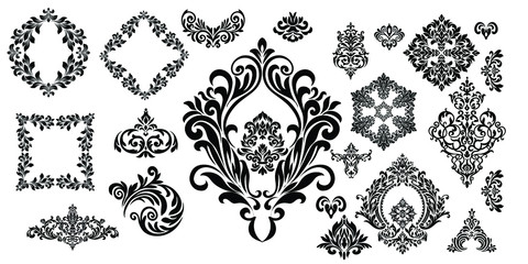 Damask pattern vector element. Classic luxury old-fashioned ornament grunge background. Royal victorian texture for wallpaper, textile, fabric, wrapping. Exquisite floral baroque patterns.