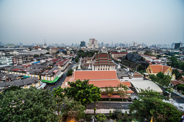 Bangkok, Thailand - January, 2020: Golden Pagoda on Top of Golden Mount, Wat Saket Ratcha Wora Maha Wihan, Bangkok, Thailand