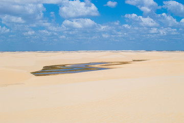 Fototapeta na wymiar Dunes and beach at Lençóis Maranhenses, MA, Brazil
