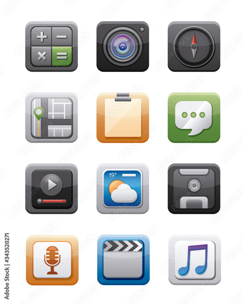 Poster bundle of apps buttons menu panel