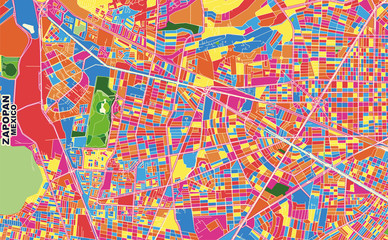 Fototapeta na wymiar Zapopan, Jalisco, Mexico, colorful vector map