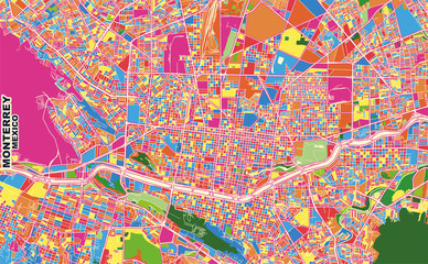 Fototapeta premium Monterrey, Nuevo León, Mexico, colorful vector map