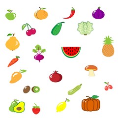 Fruit and vegetables isolated collection set icon. fruits and vegetables vector illustration  