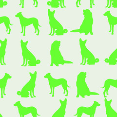 Seamless color pattern with cute dogs. Vector illustration with funny puppies. Background for fabric, textile design, wrapping paper or wallpaper.