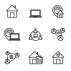 Outline vector work at home icons set