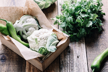 Fresh organic  homegrown cauliflower, sustainable living