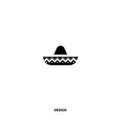 Icon traditional mexican sombrero hat, black and white vector illustration on white background.