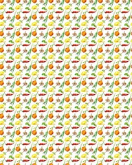 immunity seamless pattern onion pepper lemon vitamins watercolor drawing