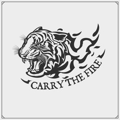 The emblem with tiger for a sport team. Print design for t-shirt.