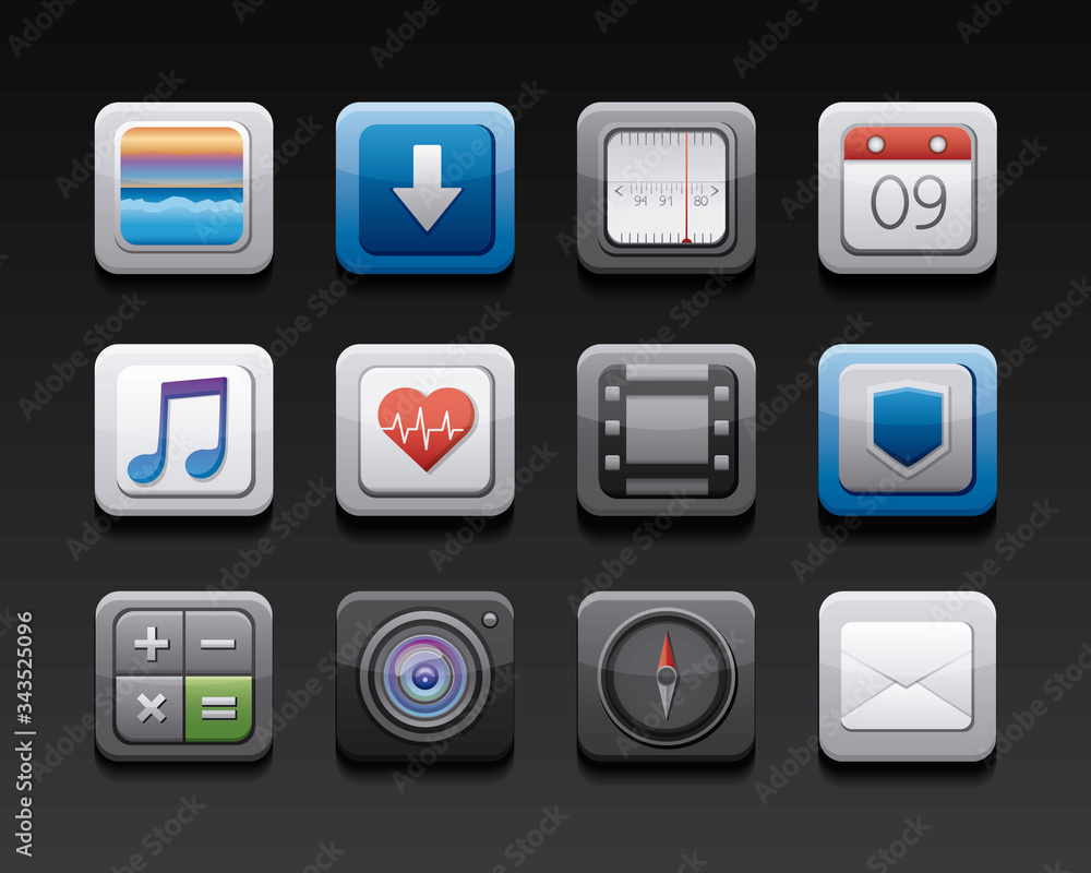 Poster bundle of apps buttons menu panel