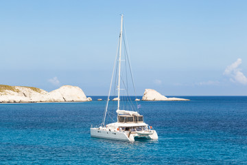 Catamaran in the sea of Milos, Greece