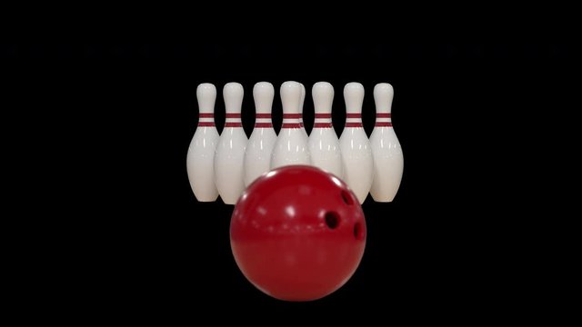 Bowling Strike in slow motion on alpha channel