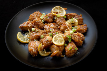 Sticky Chinese Lemon Chicken on the plate