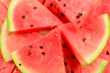 Juicy watermelon slices background. Top view.