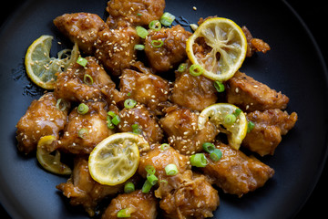 Sticky Chinese Lemon Chicken on the plate