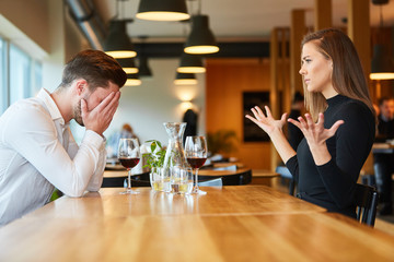 Young couple arguing and discussing