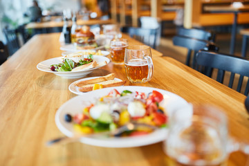 Various dishes on a table