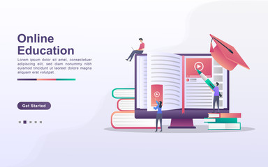 Vector illustration of online education concept, Students are studying online at home.