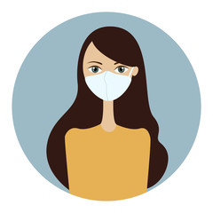 Woman with mask to protect from Corona. Stop Corona Virus. Illustration simple avatar vector graphic design.