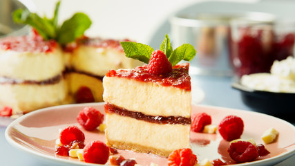 White mousse chocolate cake with berries